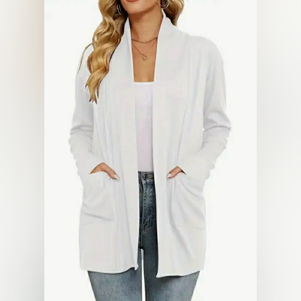 Classic Open-Front White Women's Cardigan Sweater
